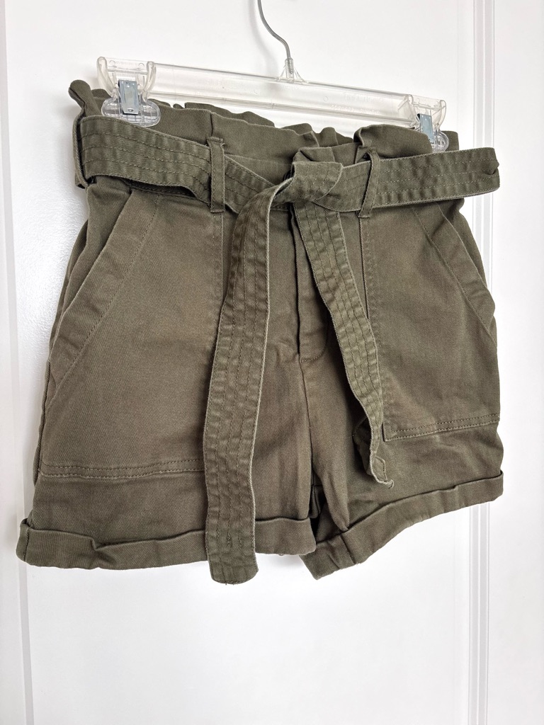 Primark Olive Paperbag Waist Safari Shorts Belted High Rise Utility Festival